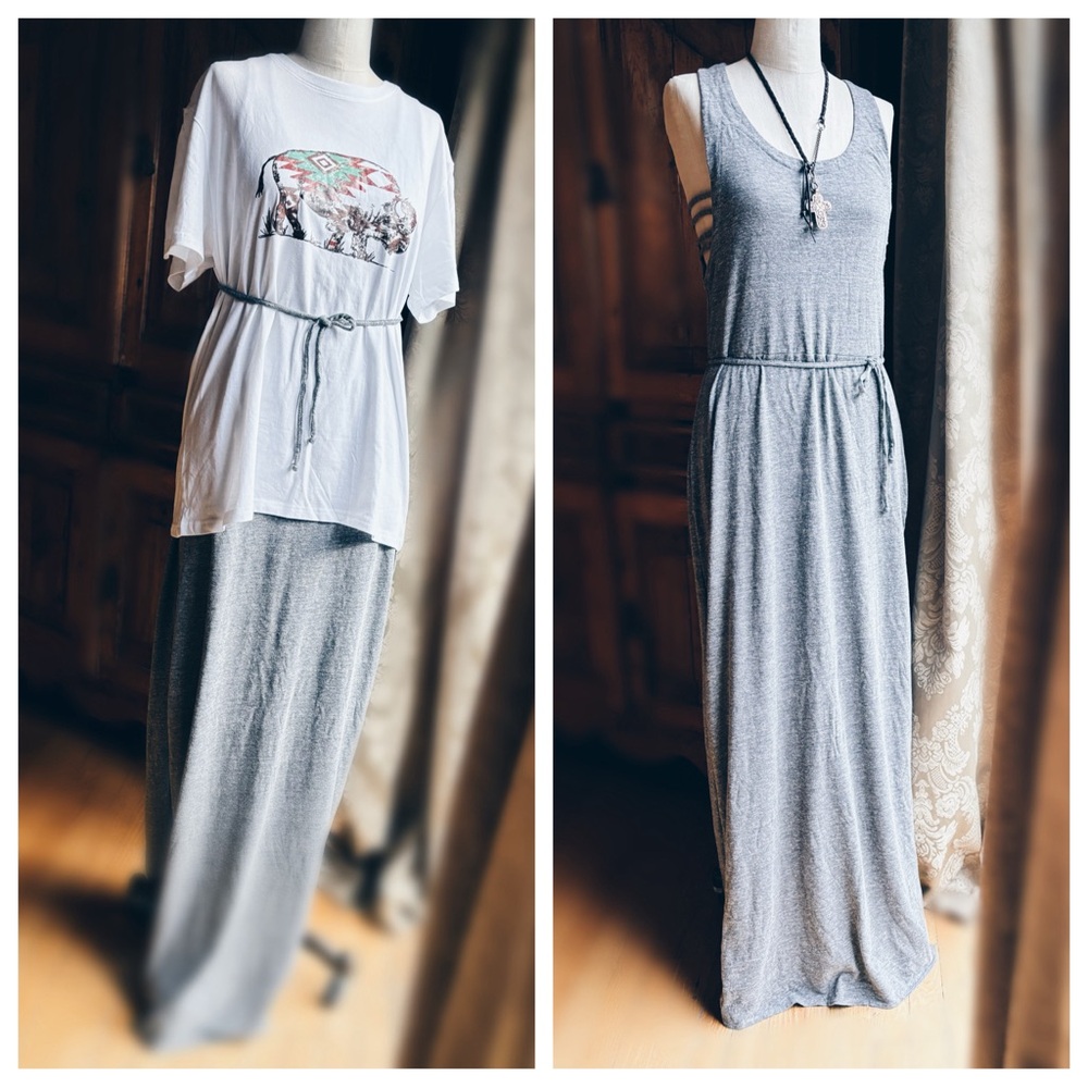 Chaser Strappy Tee Maxi Dress Heather Gray S NWT Luxe Jersey - Picture 5 of 13